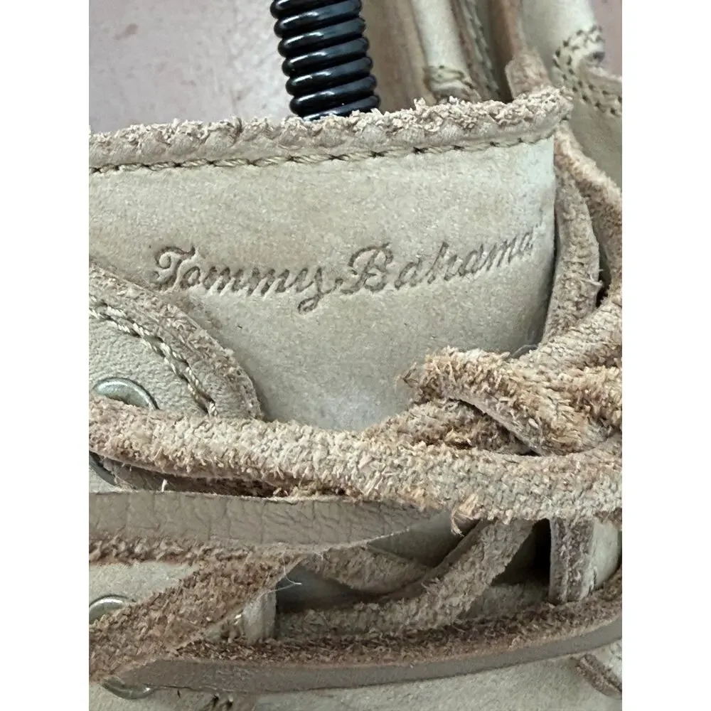 Tommy Bahama Arlington Boat Shoes Mens 12M Beige Nubuck Leather Lace Up Nautical